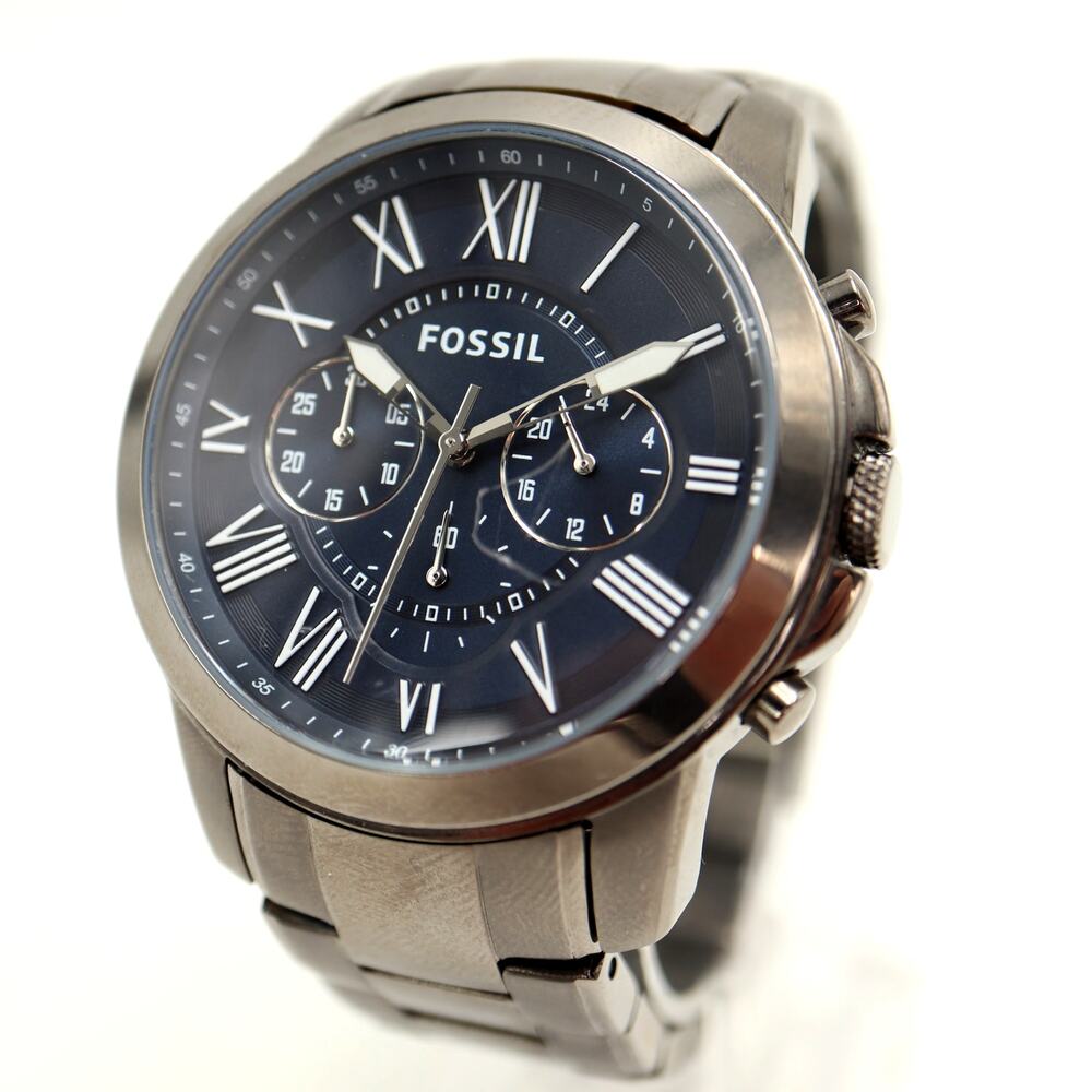 Fossil Grant Blue Gunmetal 44mm Chronograph Watch Steel FS4831 w New Battery